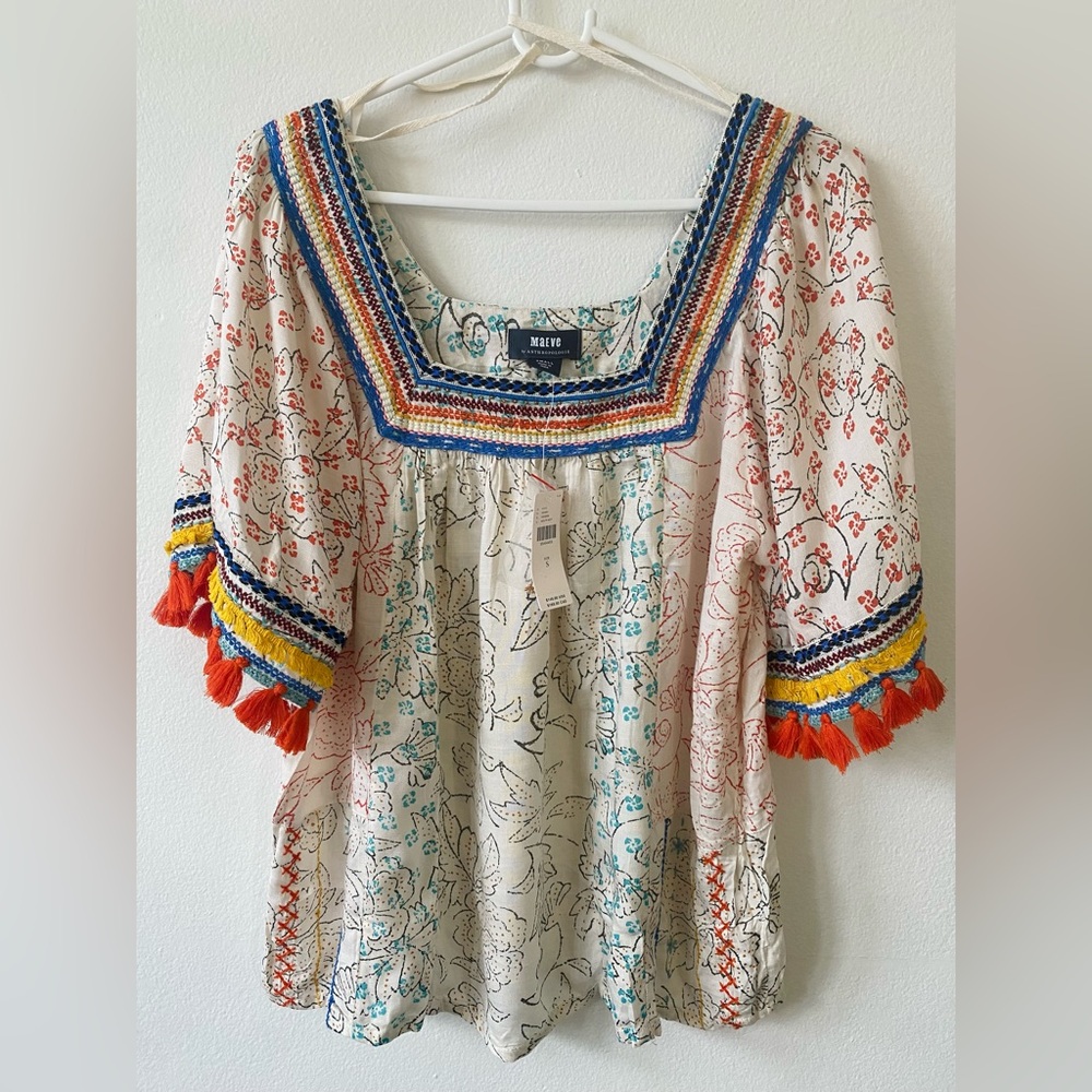 Anthropologie Maeve Paolina Tasseled Blouse S - Picture 3 of 7